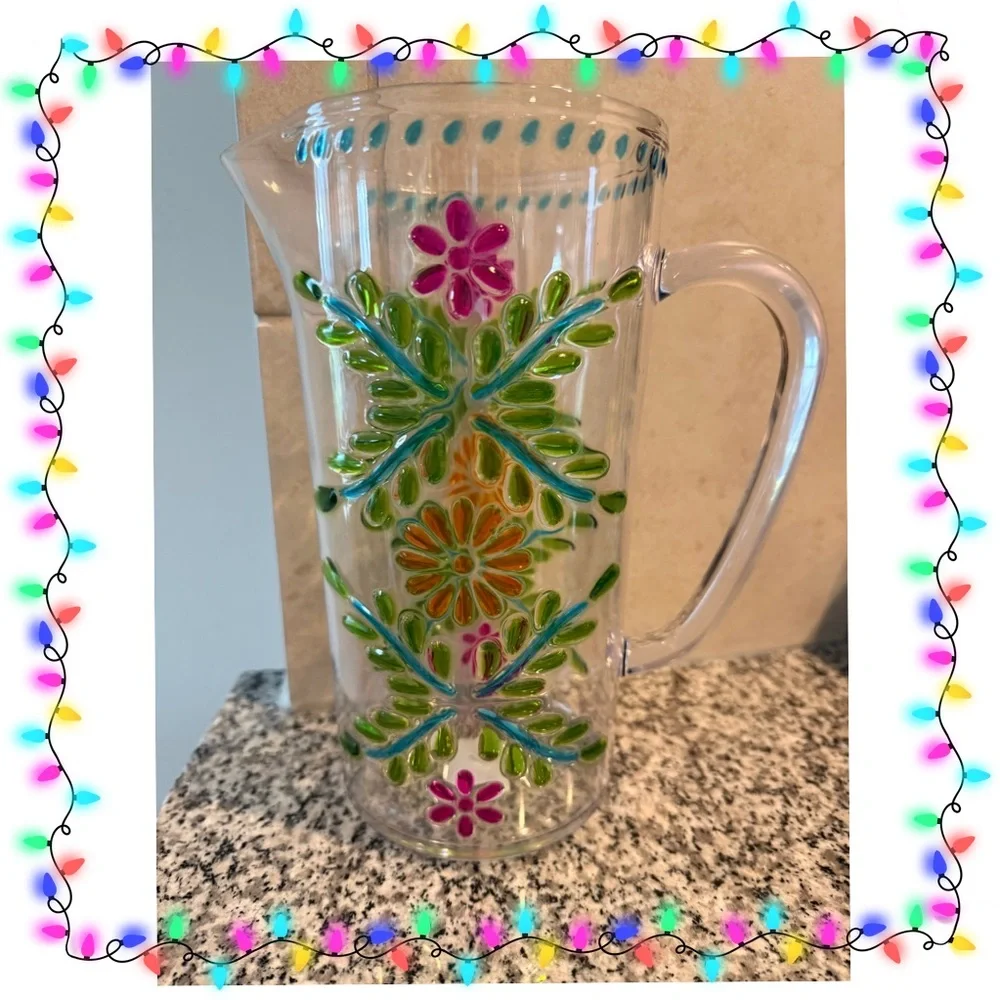 Fiesta Embossed BPA-Free Plastic Set with Pitcher and Two Stemless Glasses - Picture 3 of 9